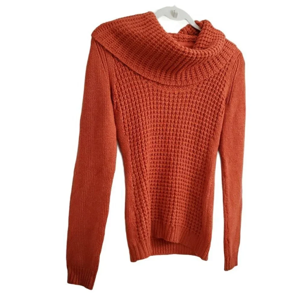 Angel of the North Anthropologie‎ Sweater XS Wool Mohair Orange Waffle Cowl Neck